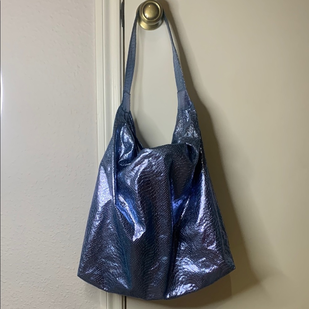 Chi by Falchi Blue Metallic Tote Bag
